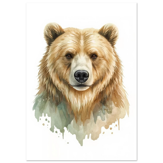 Porträtt av en brunbjörn i akvarell – Målad poster