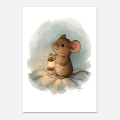 Sagoaktig illustration av mus med lykta i mjuk akvarellstil