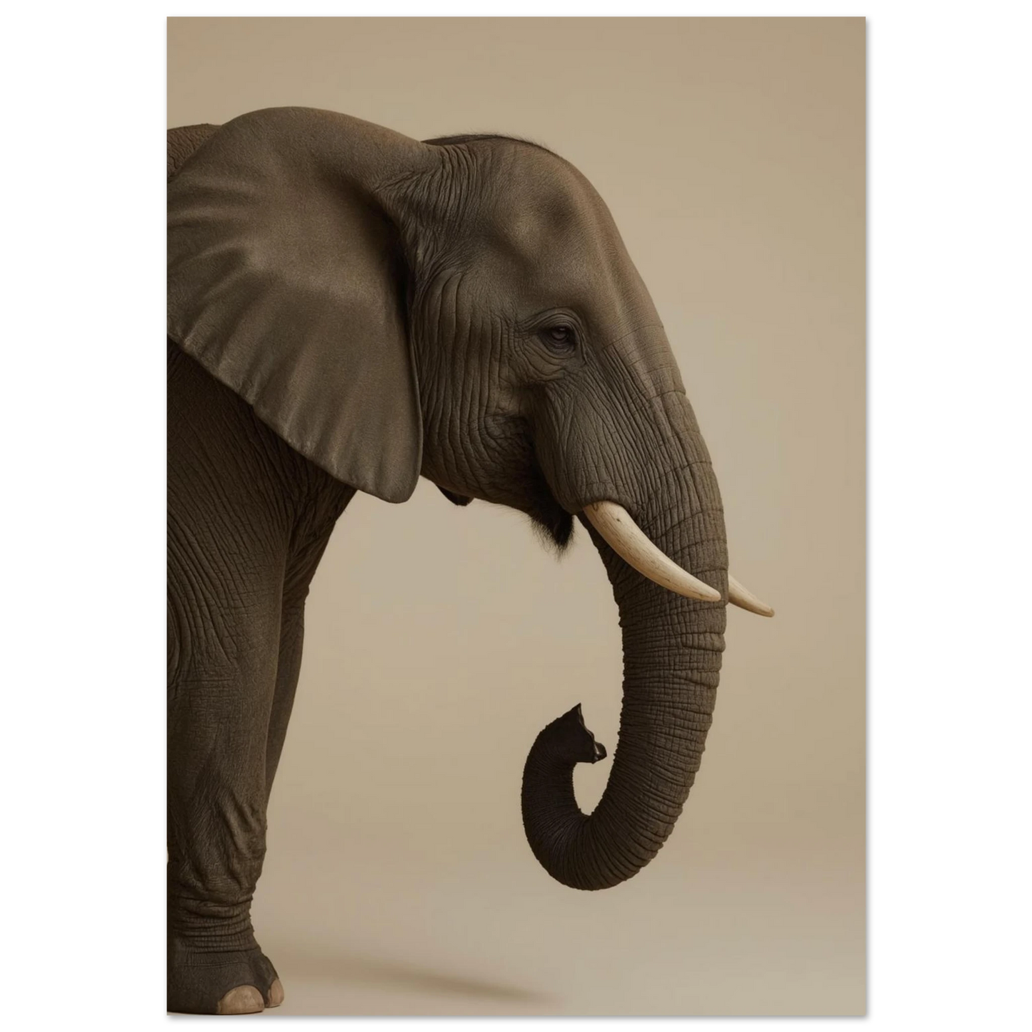 Närbild av afrikansk elefant i profil mot beige bakgrund – fotokonst