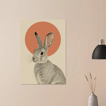 Konstnärligt porträtt av en kanin i minimalistisk stil – Retro poster