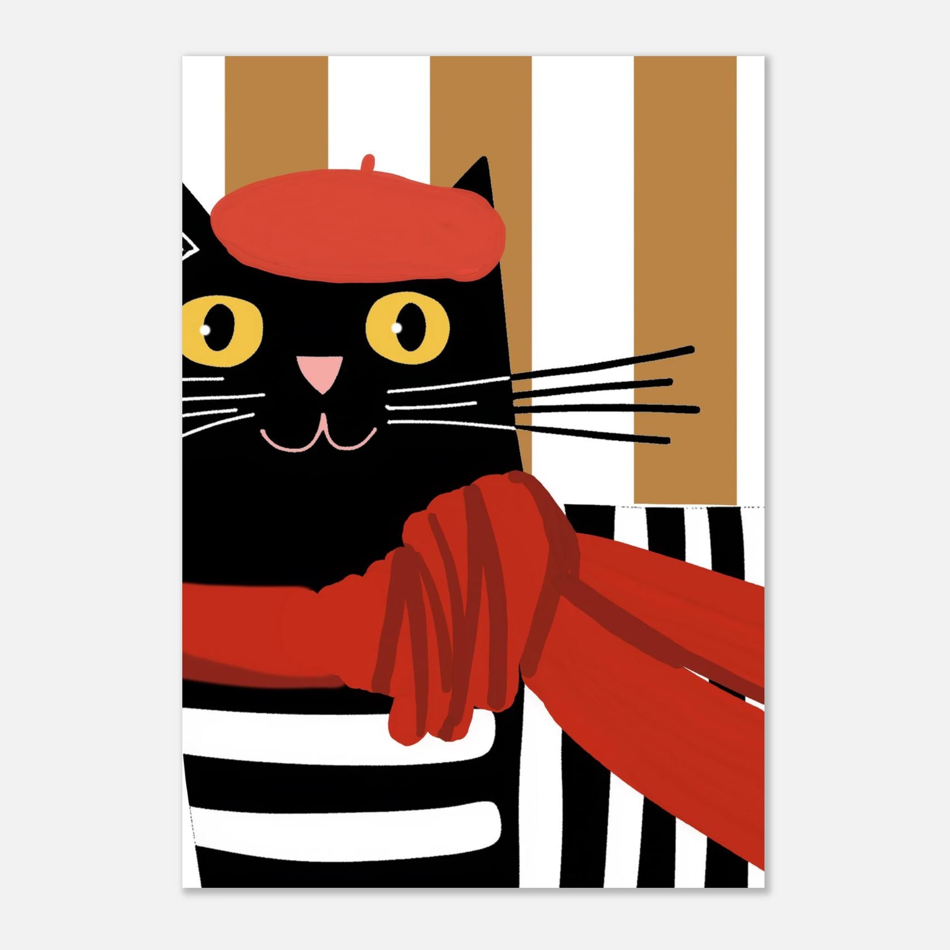 Fransk inspirerad djurposter med svart katt och röda detaljer