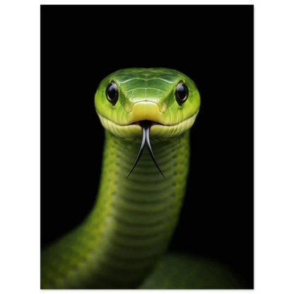 Grön Mamba med distinkta ögon och delad tunga – Fotorealistisk poster