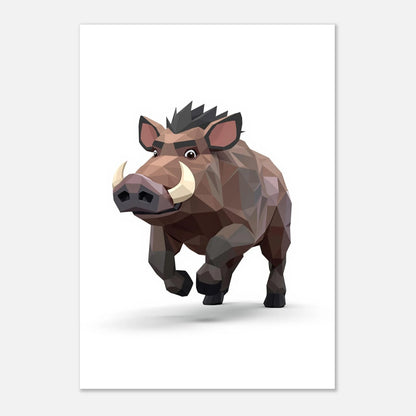 Stiliserat vildsvinsmotiv i low poly-teknik för modern inredning och kontor