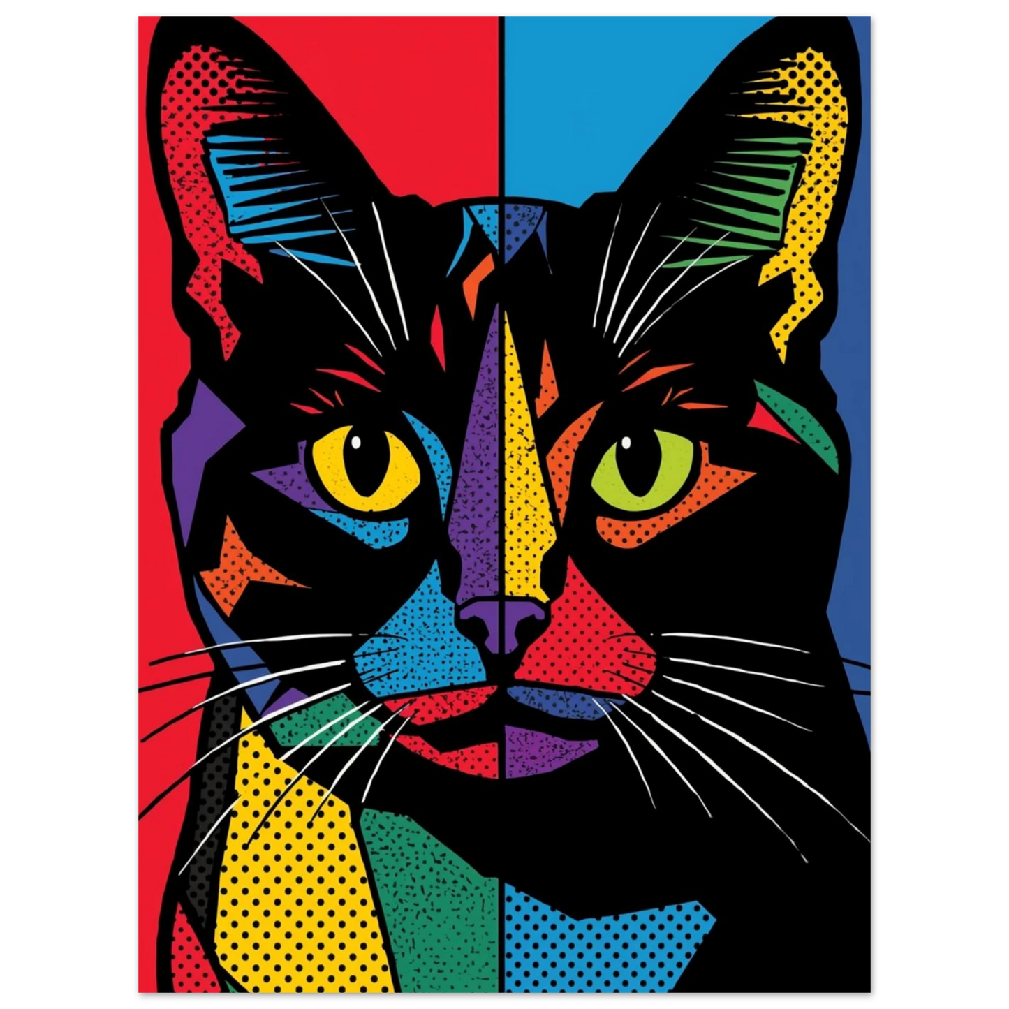 Konstnärligt porträtt av en katt i färgstark digital illustration