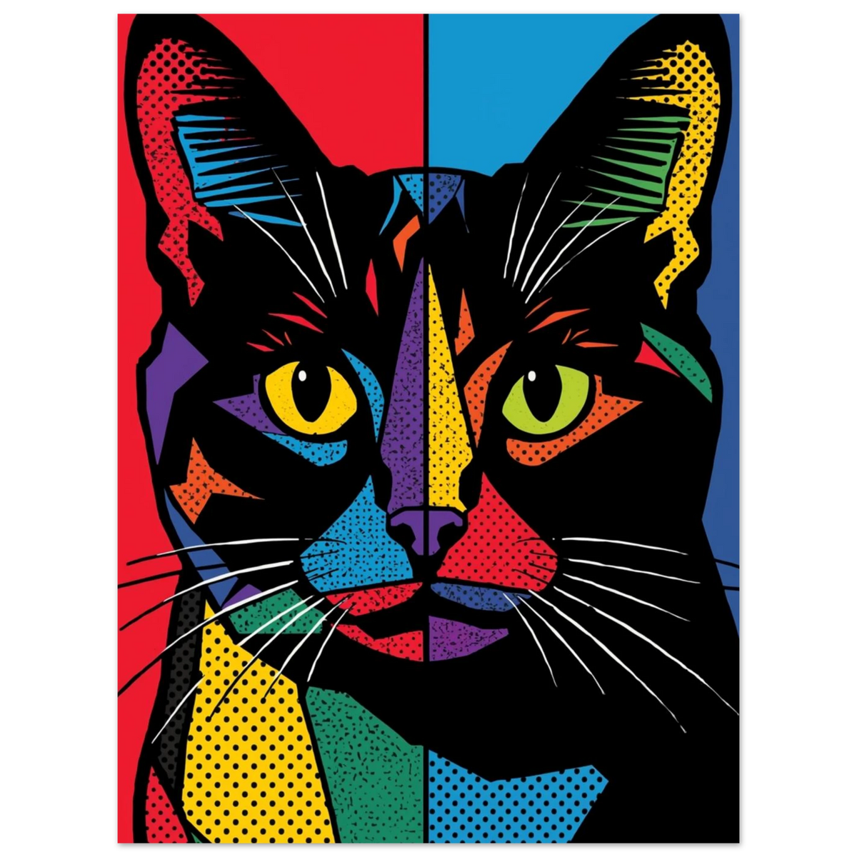 Konstnärligt porträtt av en katt i färgstark digital illustration