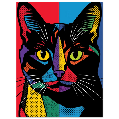 Konstnärligt porträtt av en katt i färgstark digital illustration
