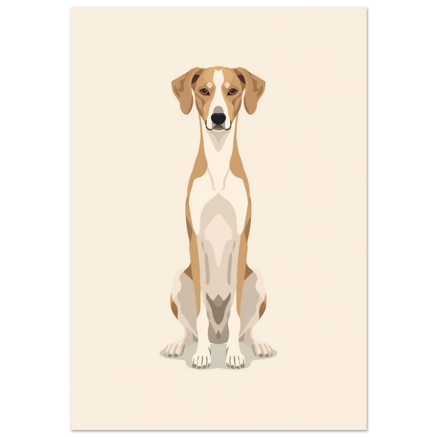 Sittande vinthund i beige toner – minimalistisk grafisk hundposter