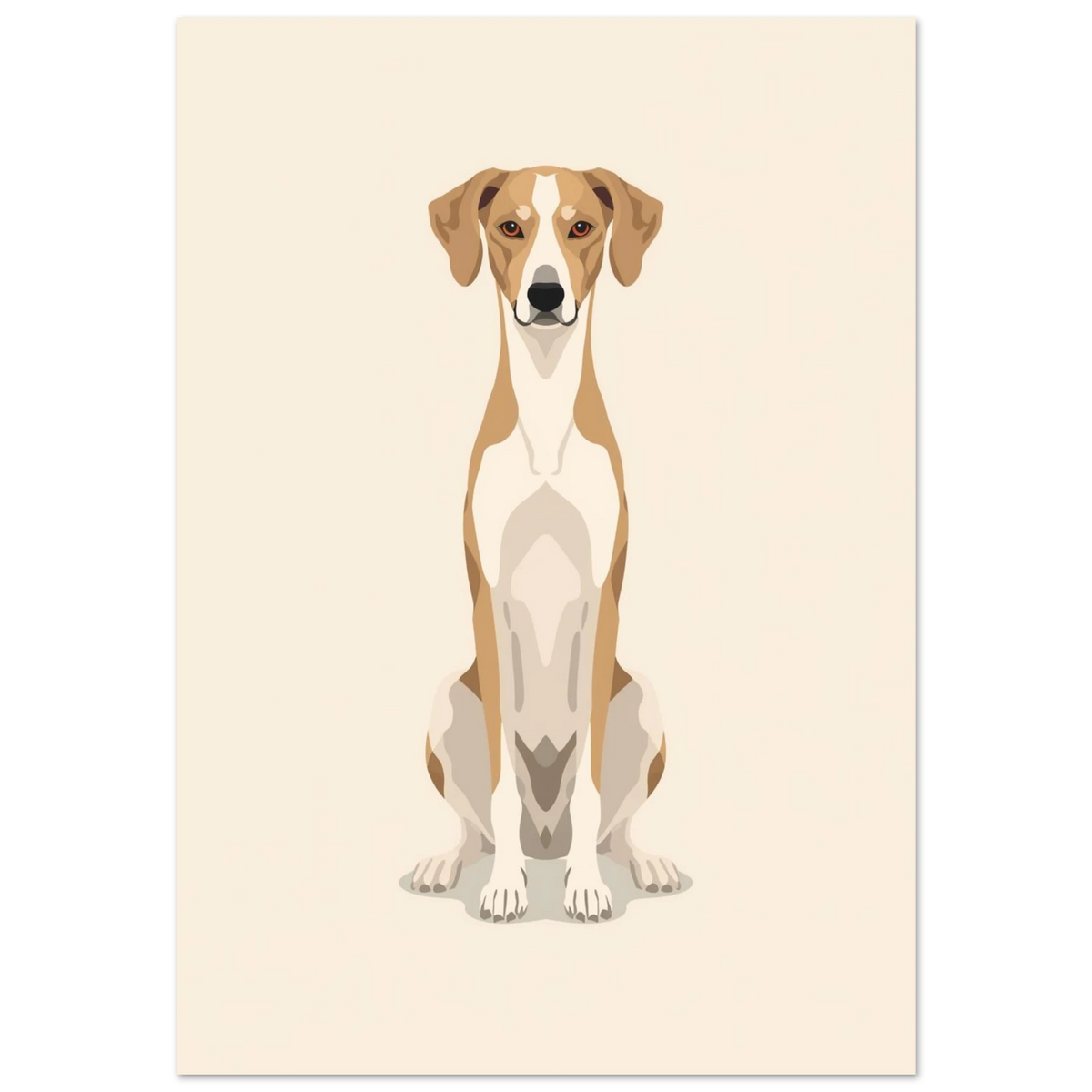 Sittande vinthund i beige toner – minimalistisk grafisk hundposter
