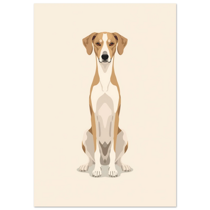 Sittande vinthund i beige toner – minimalistisk grafisk hundposter