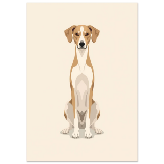 Sittande vinthund i beige toner – minimalistisk grafisk hundposter