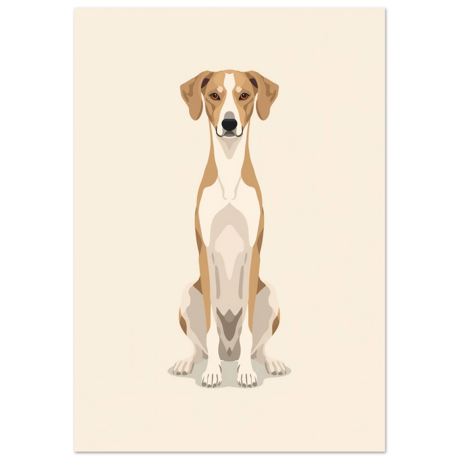 Sittande vinthund i beige toner – minimalistisk grafisk hundposter