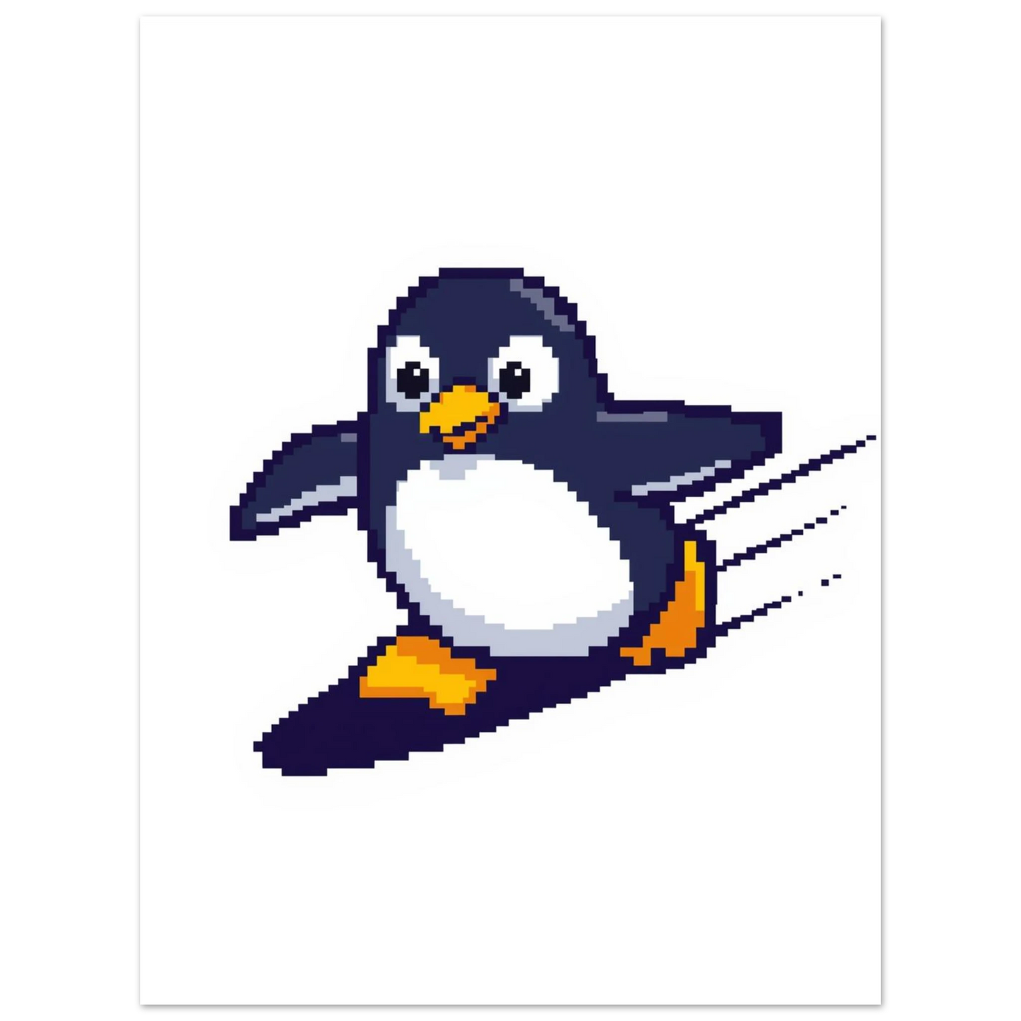 Minimalistisk pixel-pingvin med utsträckta vingar – modern väggkonst