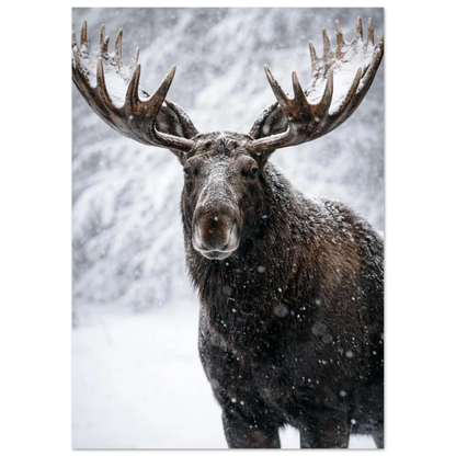 Vintermotiv med en älg i närbild – fotorealistisk poster