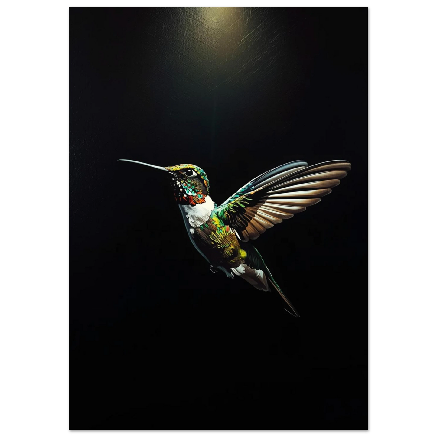 Konstnärligt djurmotiv av en flygande kolibri med uttrycksfulla penseldrag