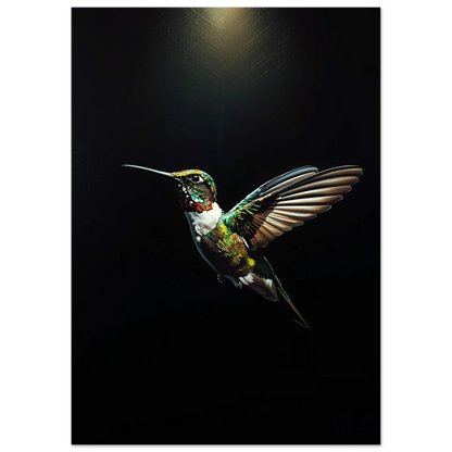 Konstnärligt djurmotiv av en flygande kolibri med uttrycksfulla penseldrag