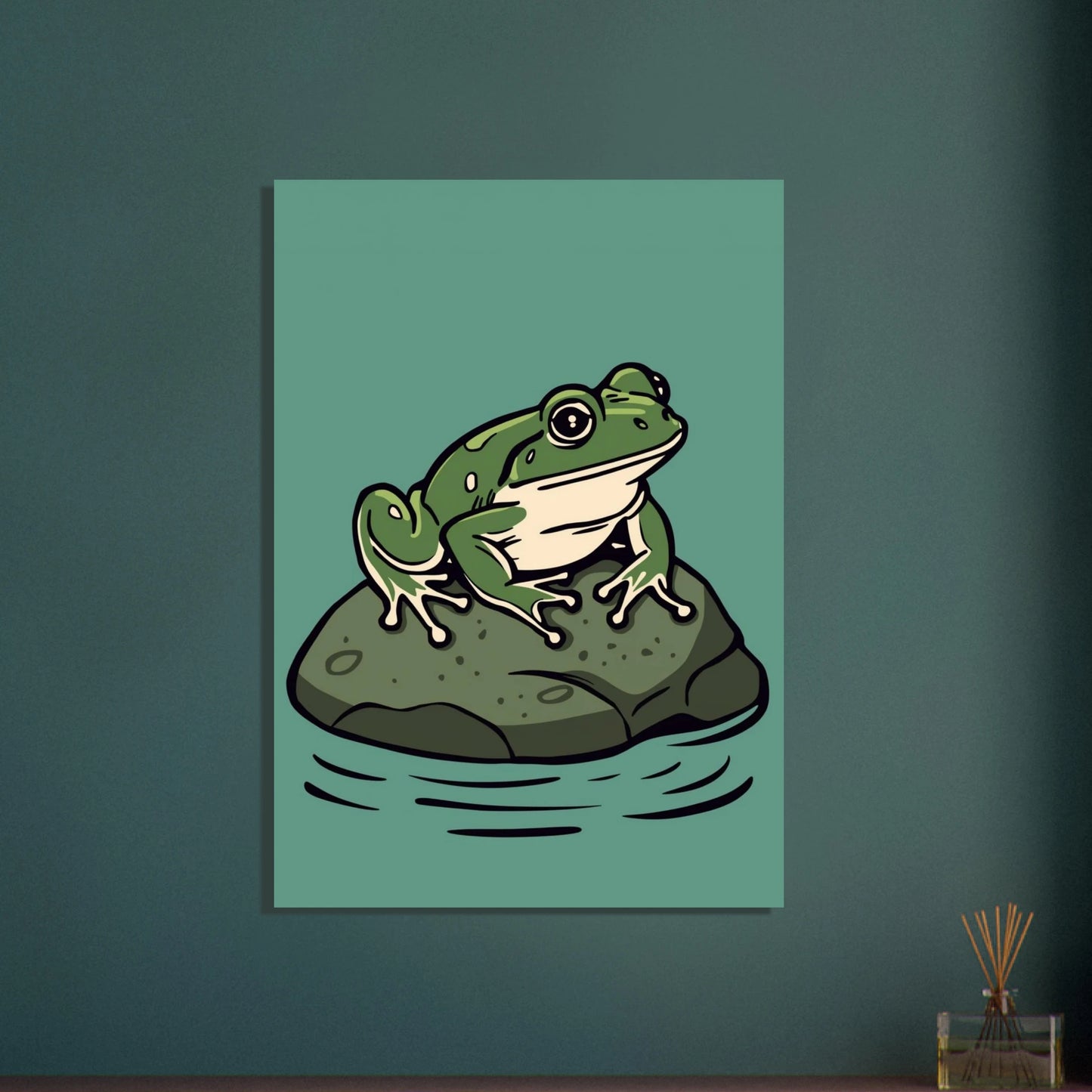 Modern djurposter med en grön groda i minimalistisk stil