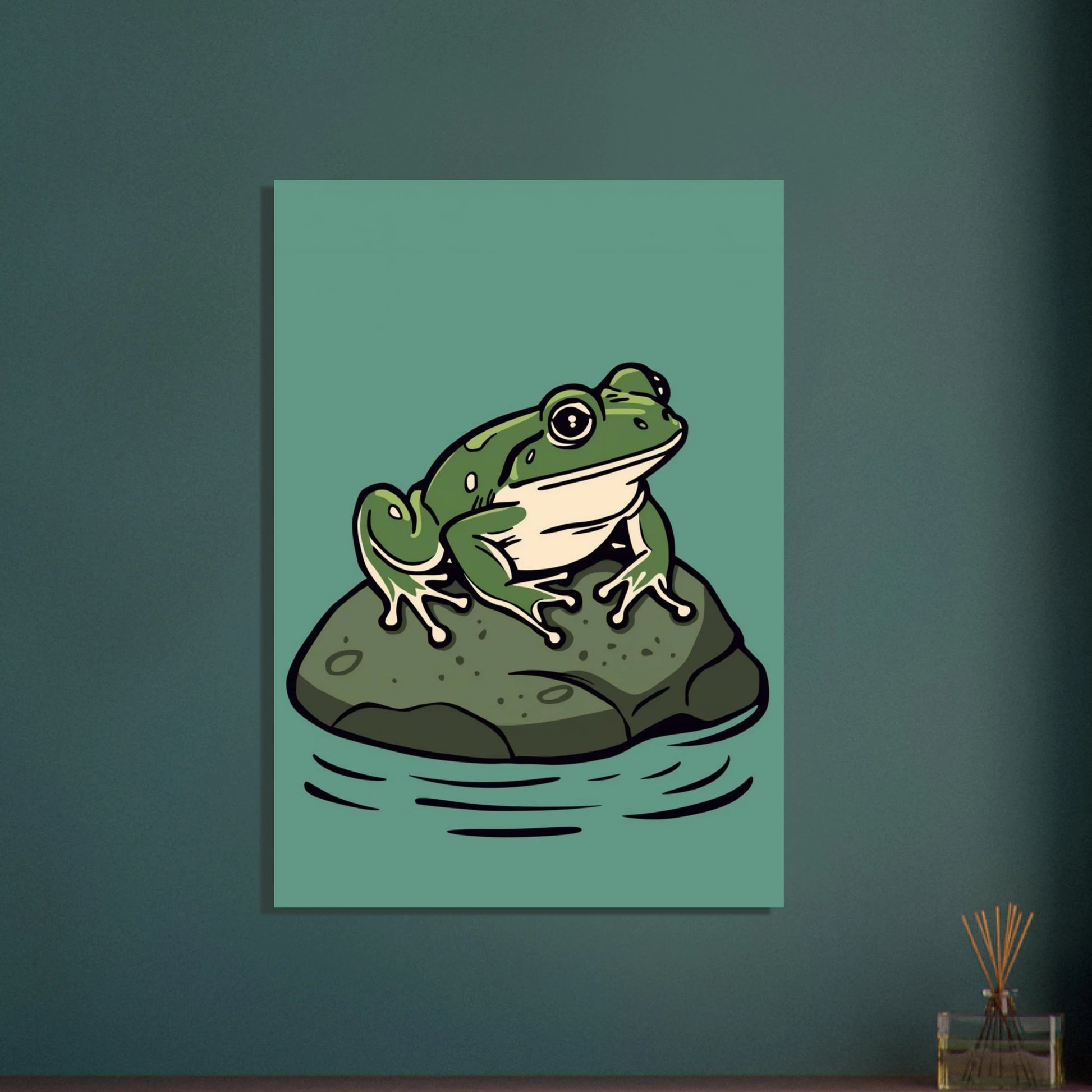 Modern djurposter med en grön groda i minimalistisk stil