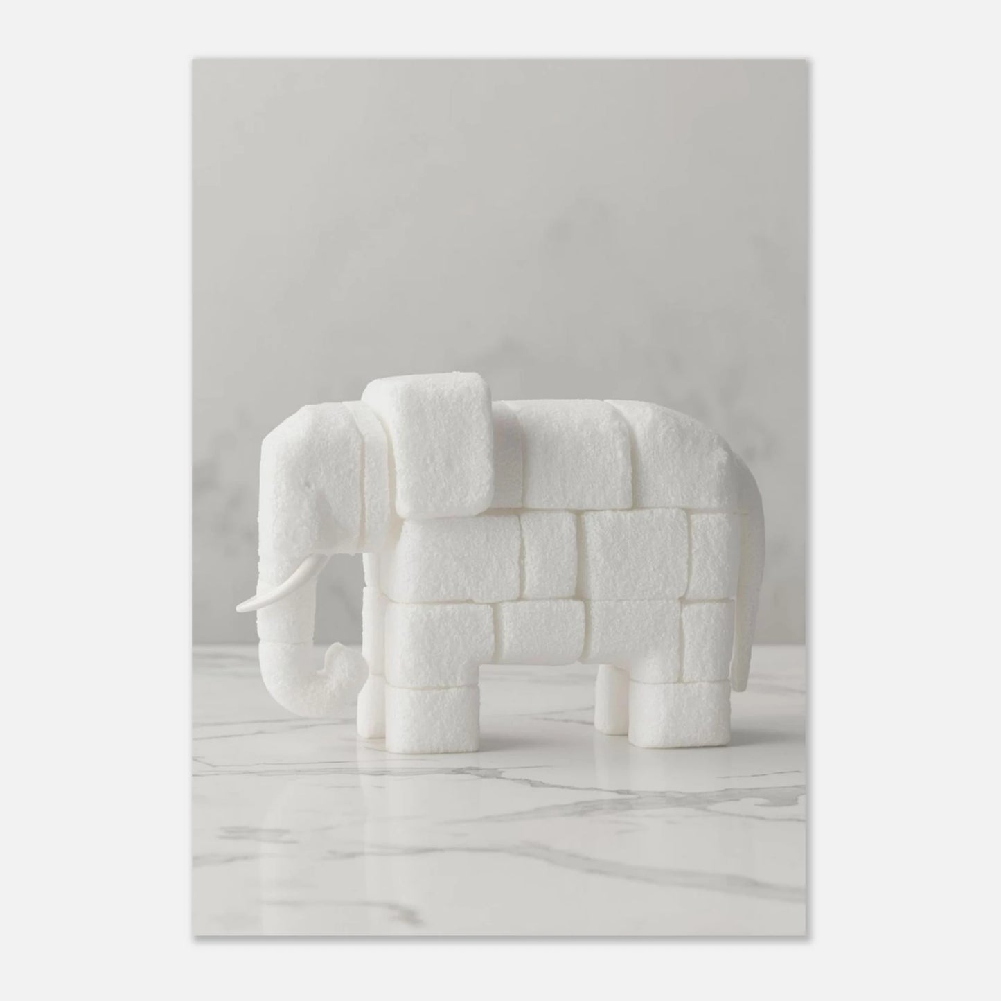Modern djurposter med sockerelefant, vit minimalistisk design för hemmet