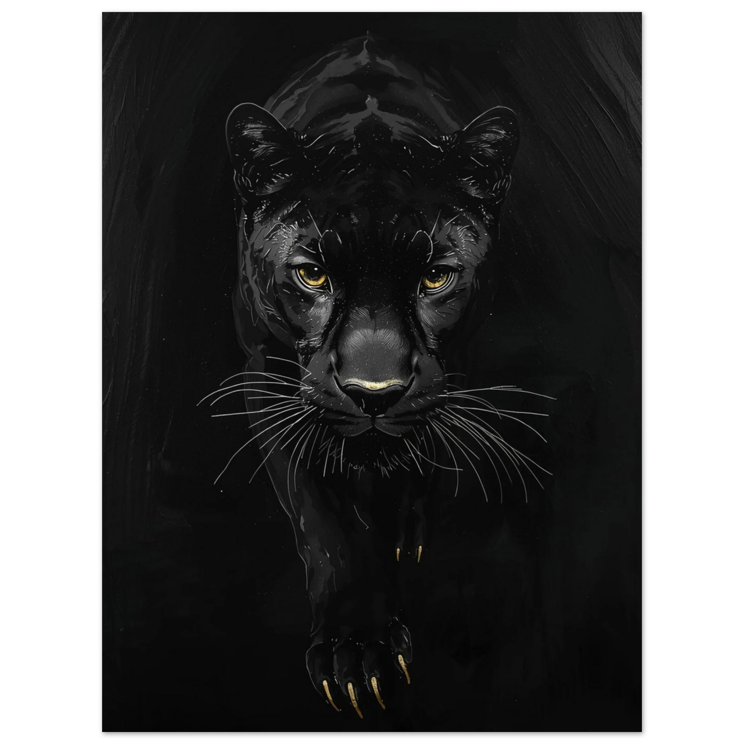 Majestätisk svart panter med intensiva gula ögon – grafiskt print