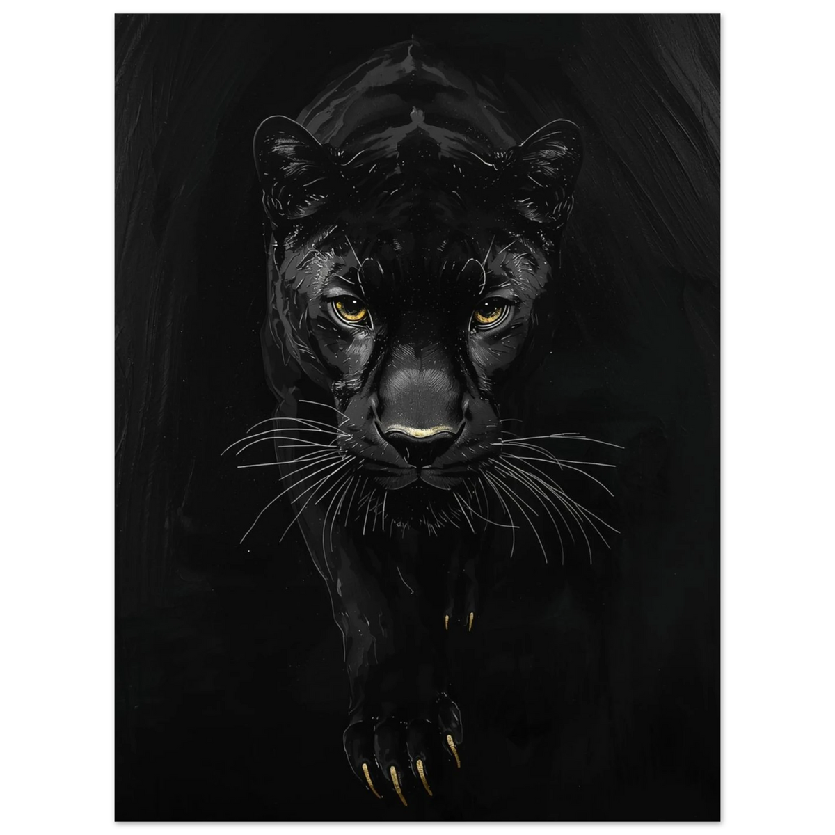 Majestätisk svart panter med intensiva gula ögon – grafiskt print