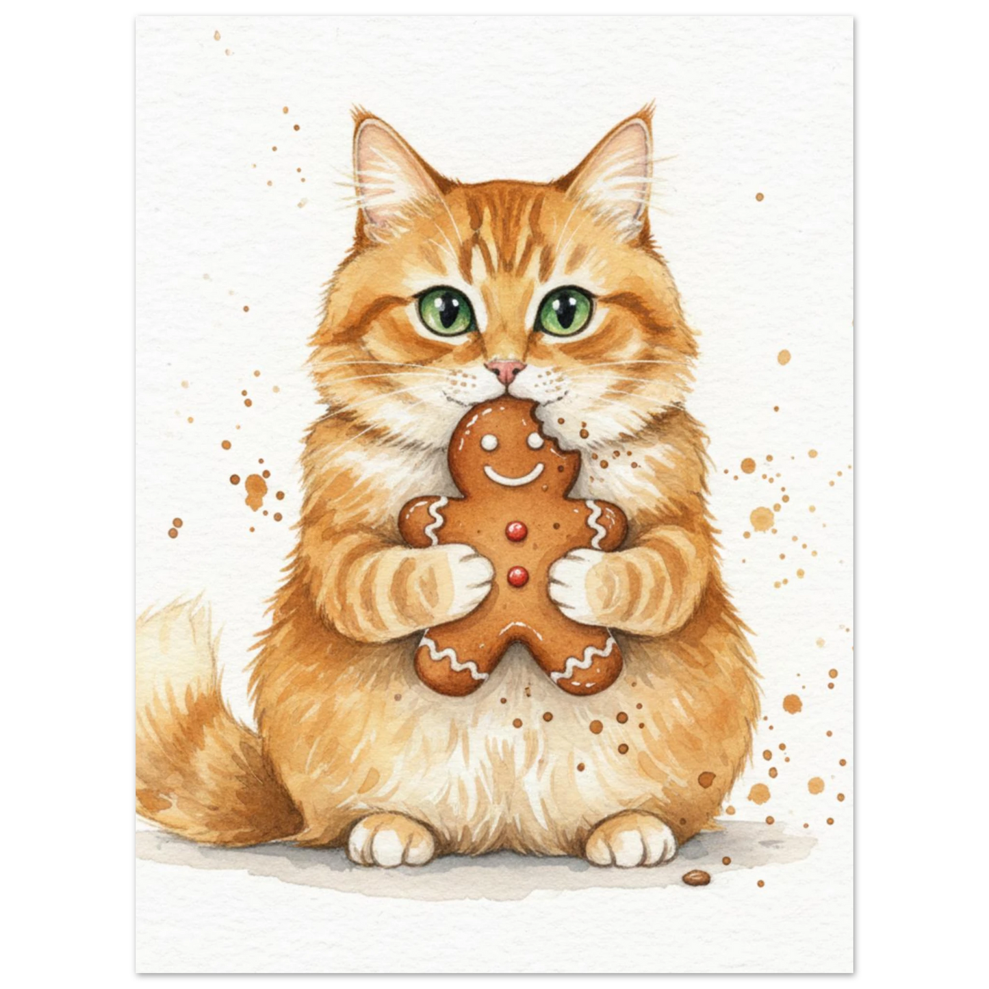 Illustration av en tjock orange katt som biter i julbak bakgrund