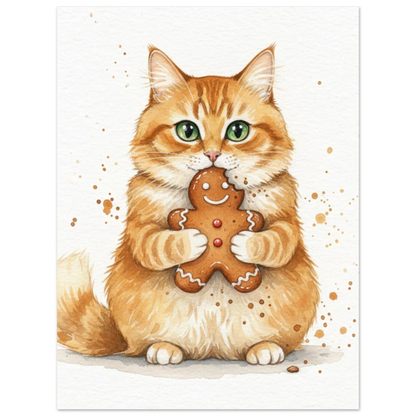 Illustration av en tjock orange katt som biter i julbak bakgrund