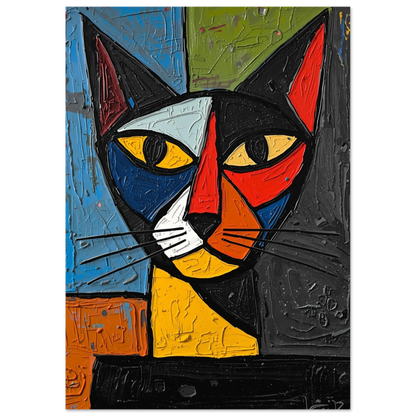 Modern djurposter föreställande en katt i Picassostil med kraftig textur och impasto