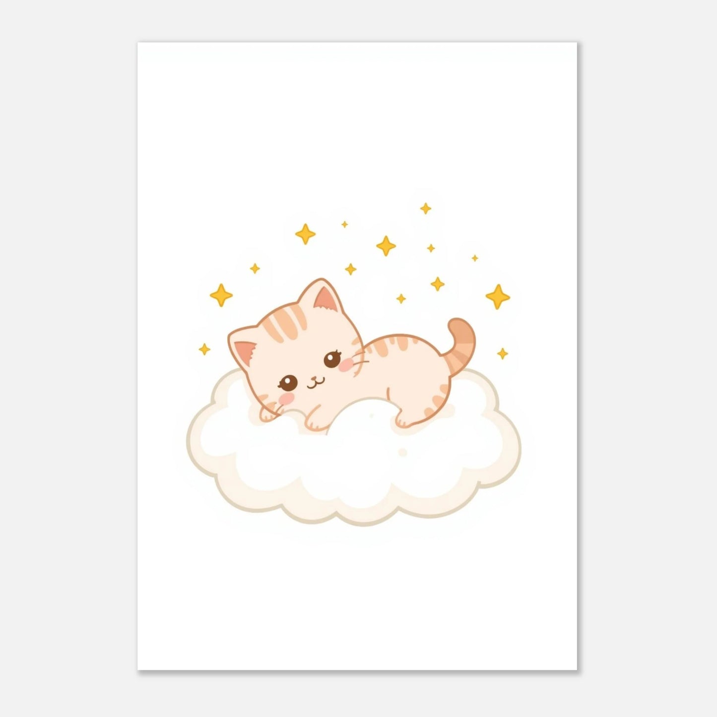 Liten kattunge som drömmer på ett moln – minimalistisk djurposter