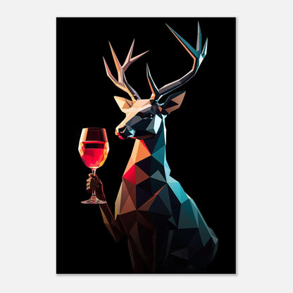 Abstrakt djurmotiv av en hjort med vinglas, mörk bakgrund – konstnärlig poster