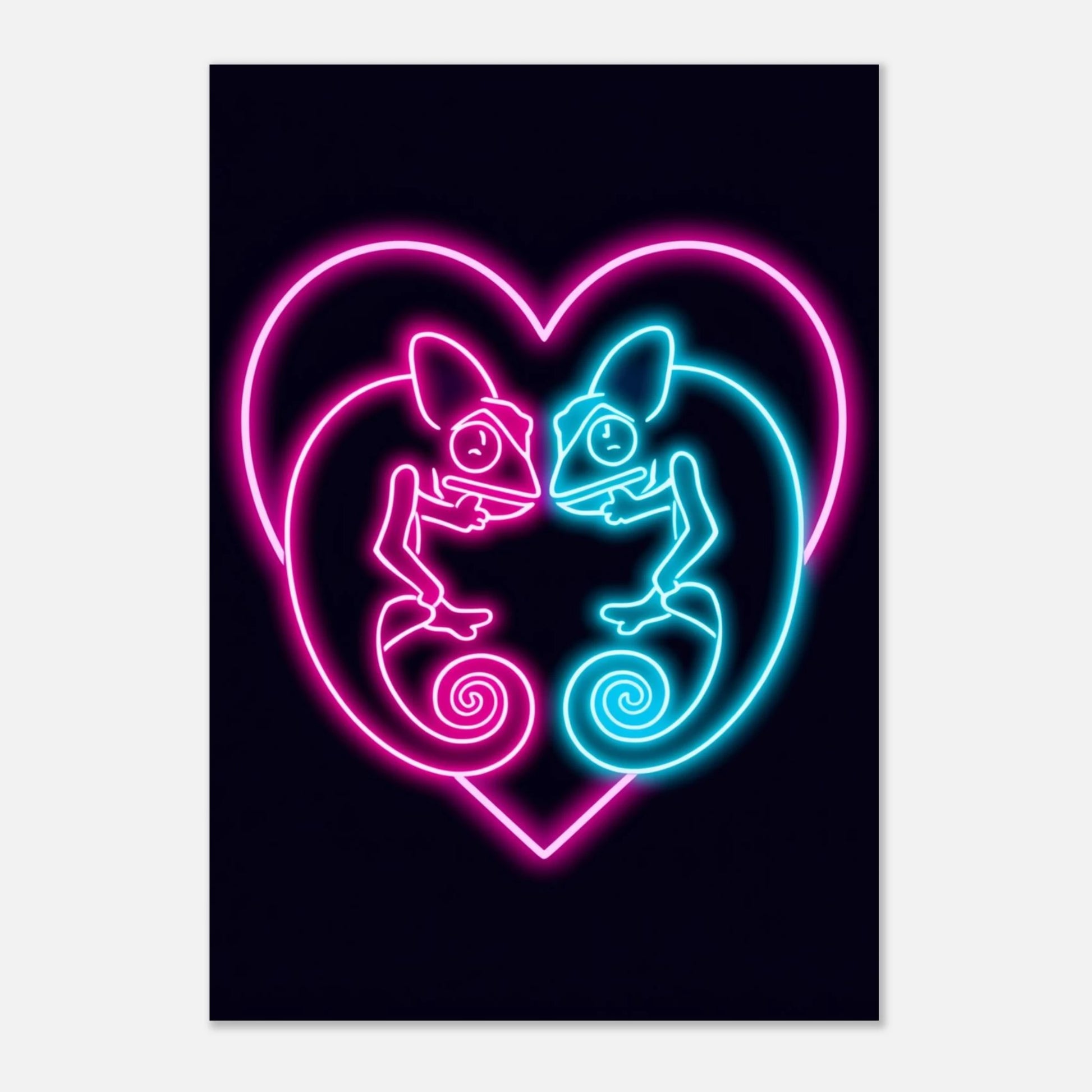 Minimalistisk poster med neonkameleonter, romantisk djurkonst för väggen
