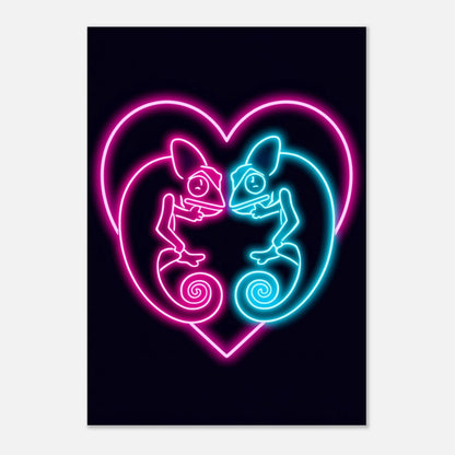 Minimalistisk poster med neonkameleonter, romantisk djurkonst för väggen