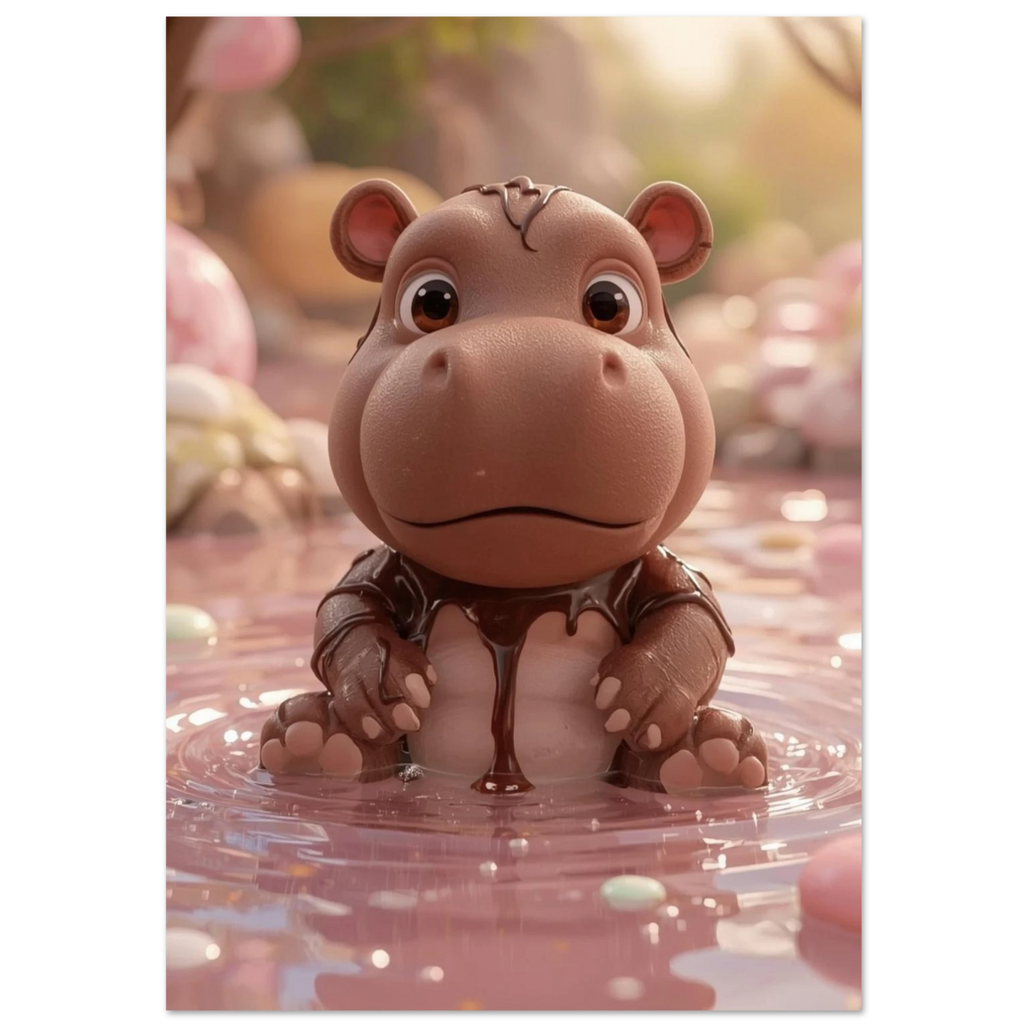 Flodhästunge av choklad i en rosa godispöl med strössel – 3D-illustration