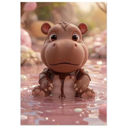 Flodhästunge av choklad i en rosa godispöl med strössel – 3D-illustration