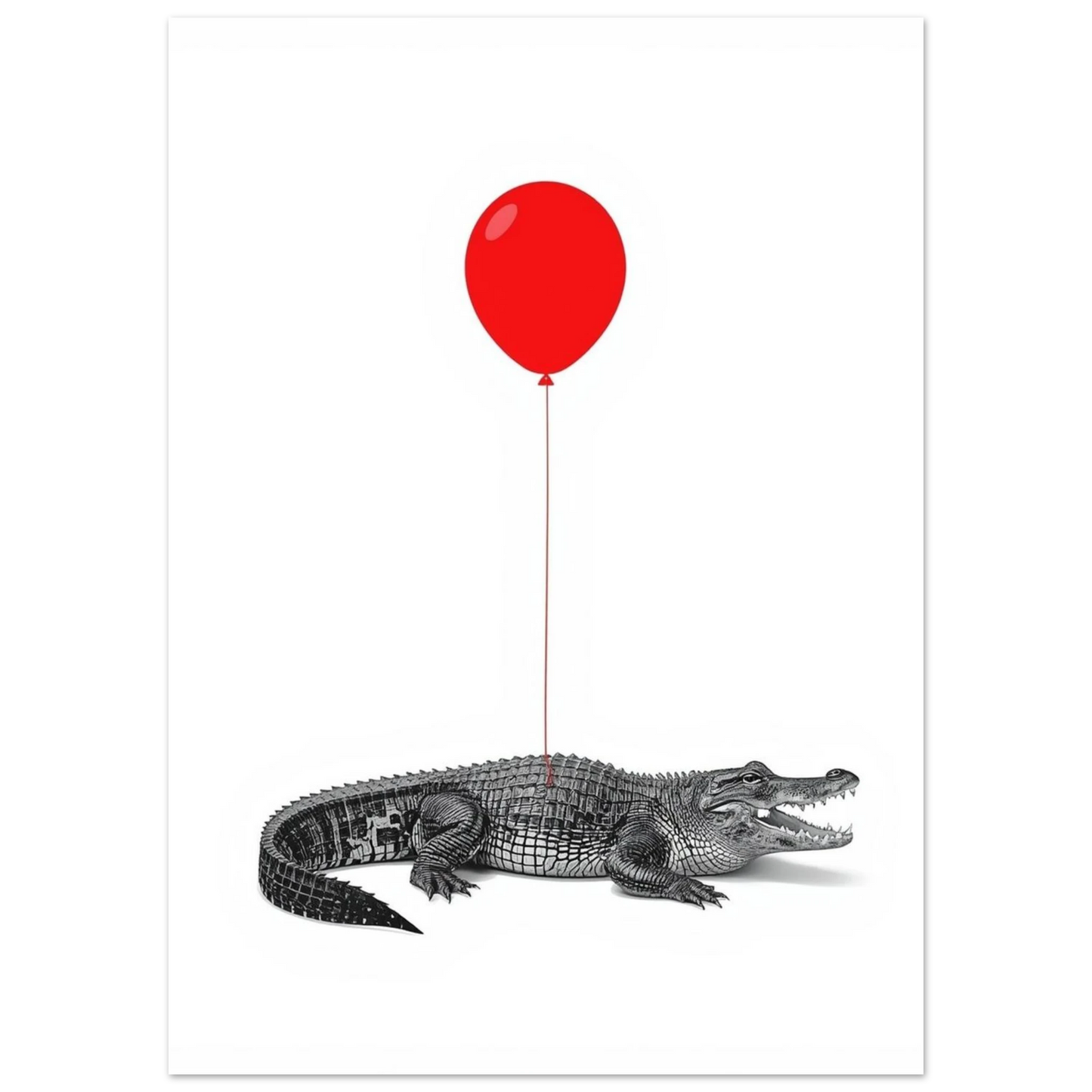 Minimalistisk djurposter föreställande en alligator och en svävande ballong