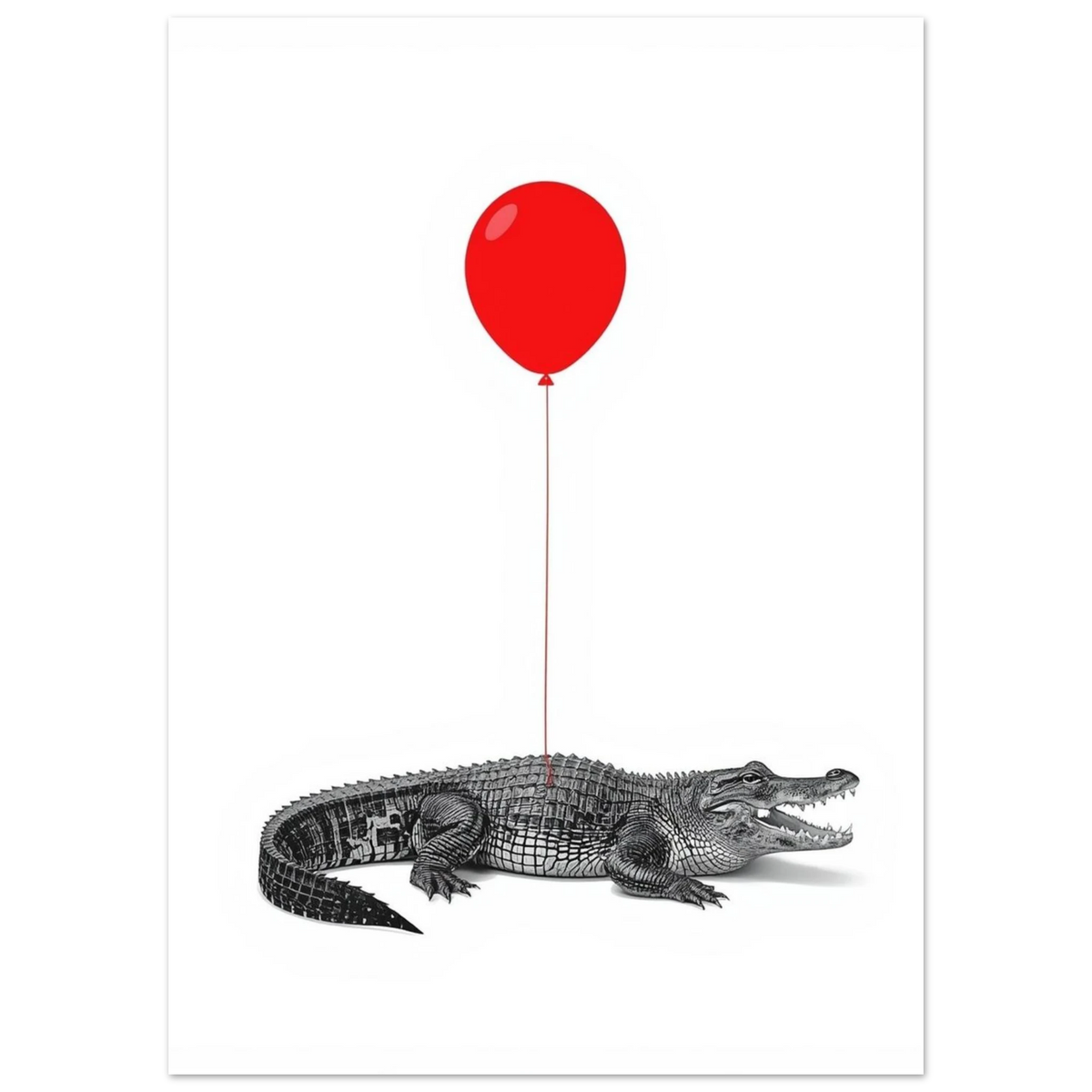 Minimalistisk djurposter föreställande en alligator och en svävande ballong