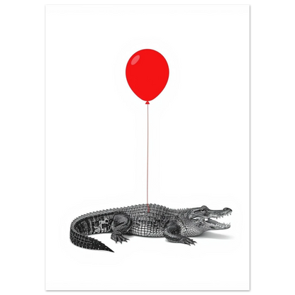 Minimalistisk djurposter föreställande en alligator och en svävande ballong
