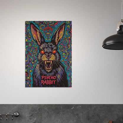 Psykedelisk kanin poster upphängd på vit vägg ovanför diskbänk – Tecknad poster