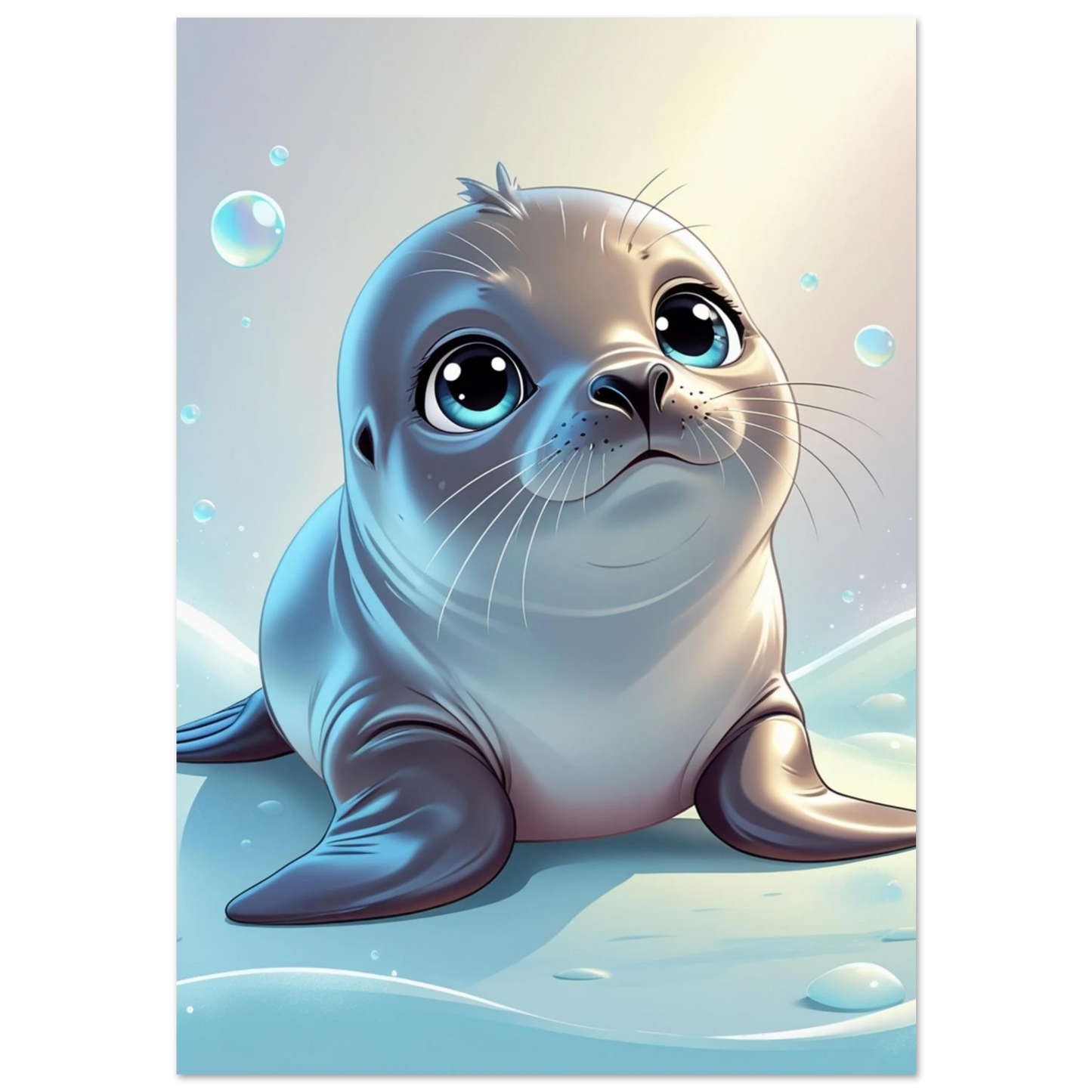 Söt sälunge med stora blå ögon i mjuk digital illustration