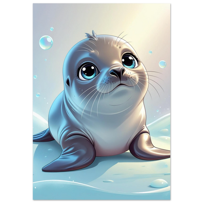 Söt sälunge med stora blå ögon i mjuk digital illustration