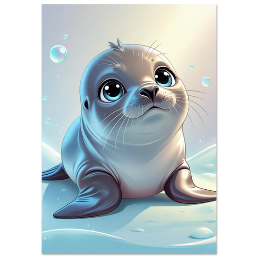 Söt sälunge med stora blå ögon i mjuk digital illustration