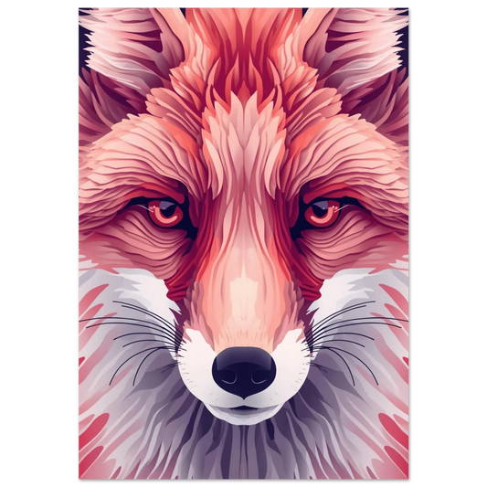 Närbild av räv i rosa och korallfärgade toner, grafisk djurposter