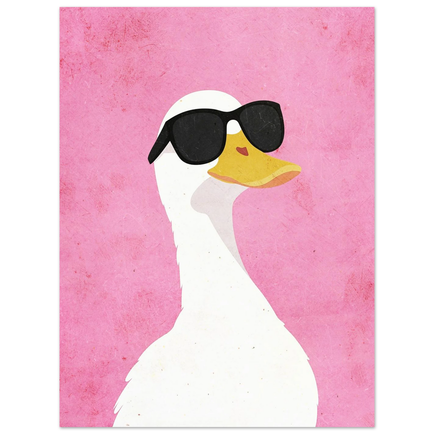 Minimalistisk djurillustration av anka med attityd på rosa texturerad bakgrund