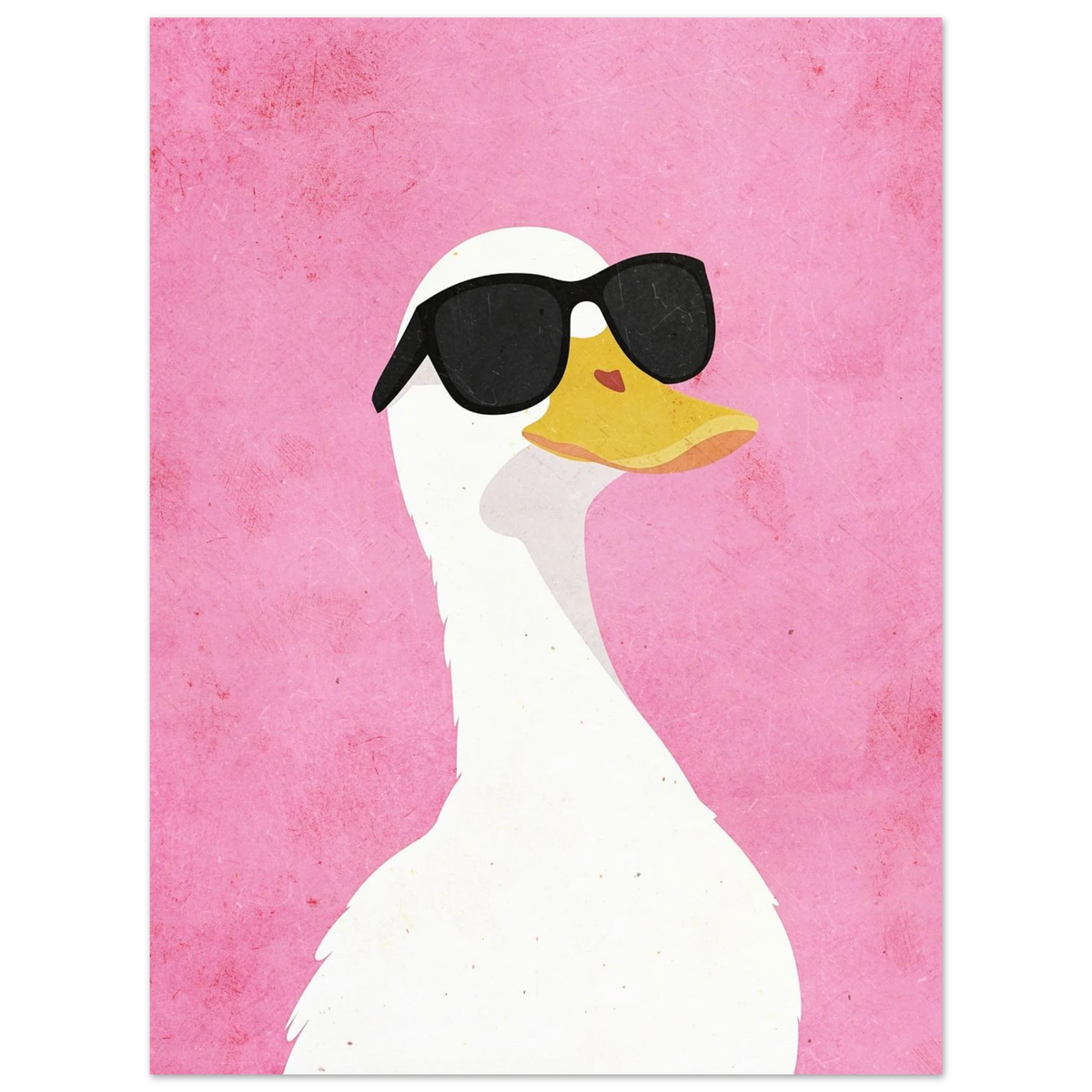 Minimalistisk djurillustration av anka med attityd på rosa texturerad bakgrund