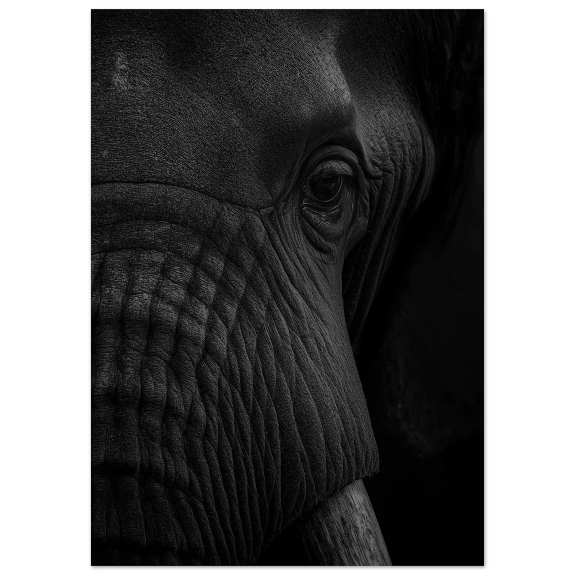 Detaljrik fotokonst av en elefant i mörka toner för väggdekor