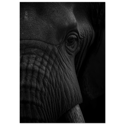 Detaljrik fotokonst av en elefant i mörka toner för väggdekor