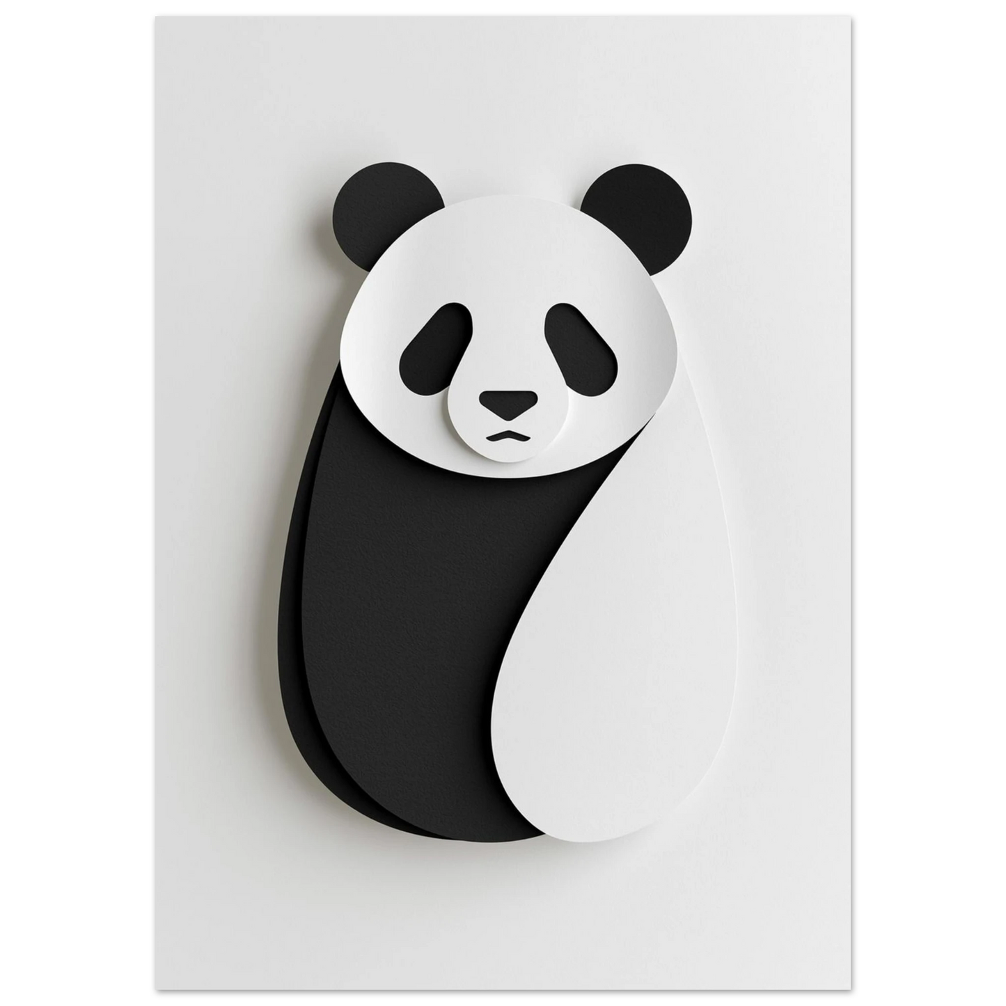 Stiliserad svartvit pandaposter med tredimensionell känsla på ljusgrå bakgrund