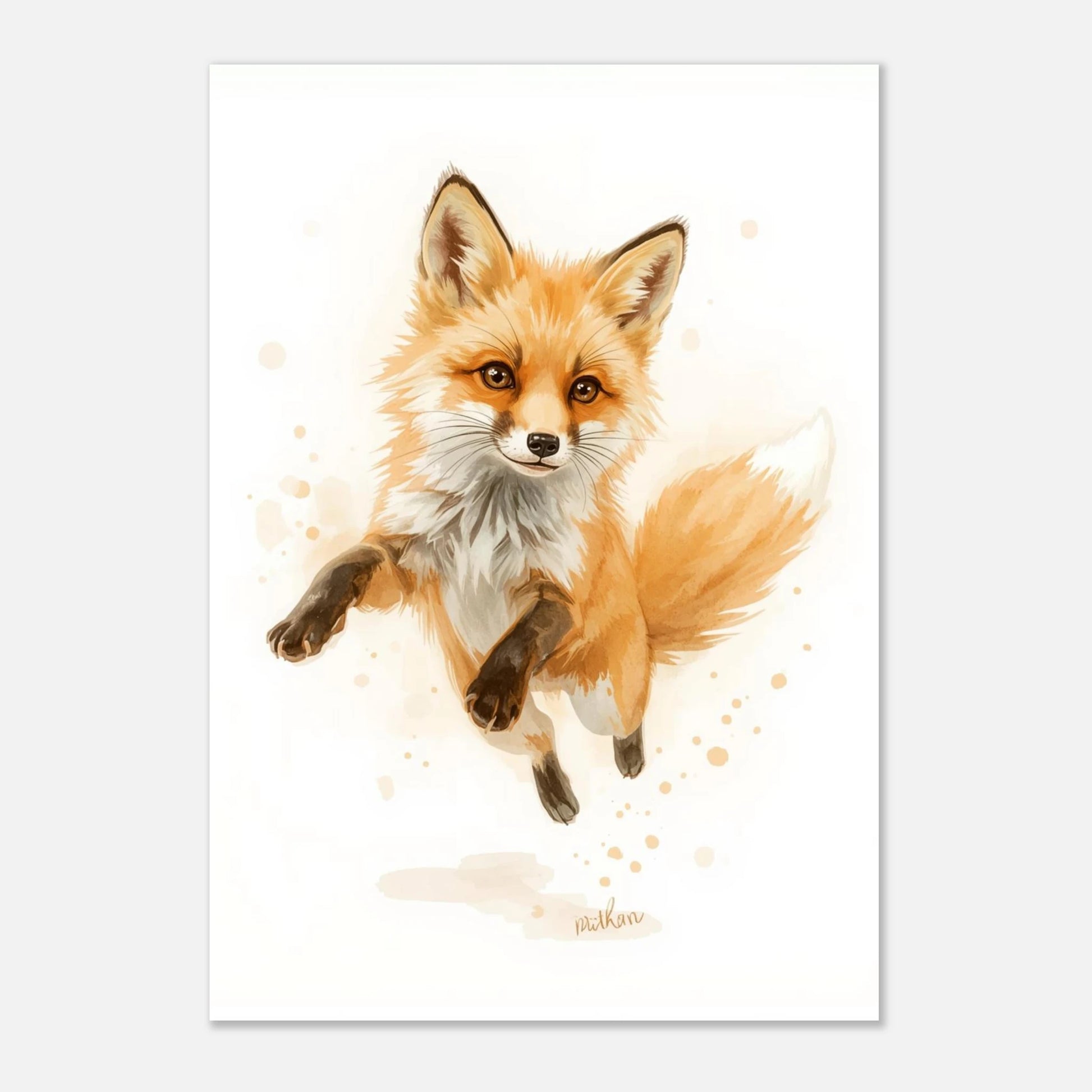 Charmig rävposter med konstnärliga stänk och varma höstfärger för hemmet