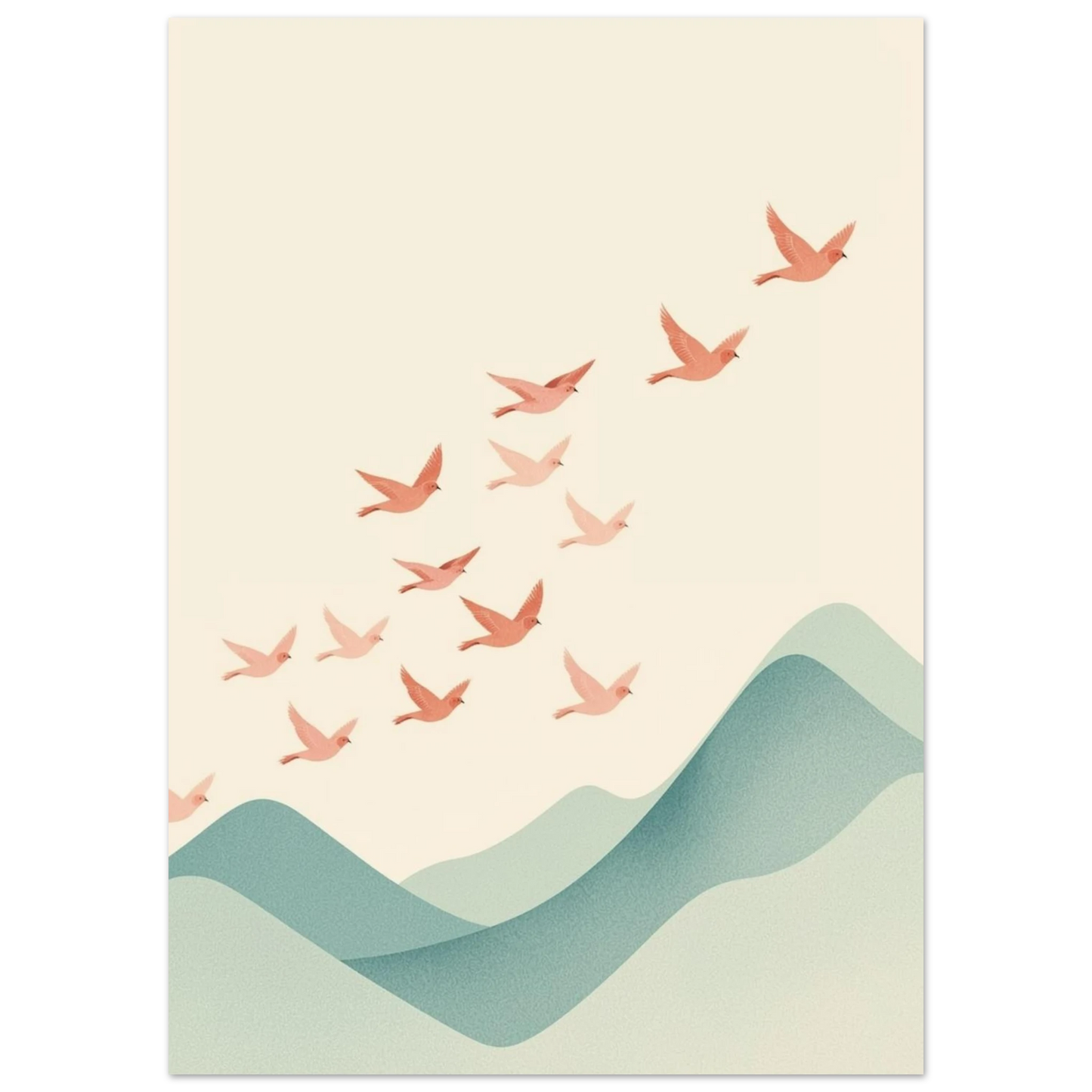 Illustration av flygande fåglar i formation mot en beige bakgrund