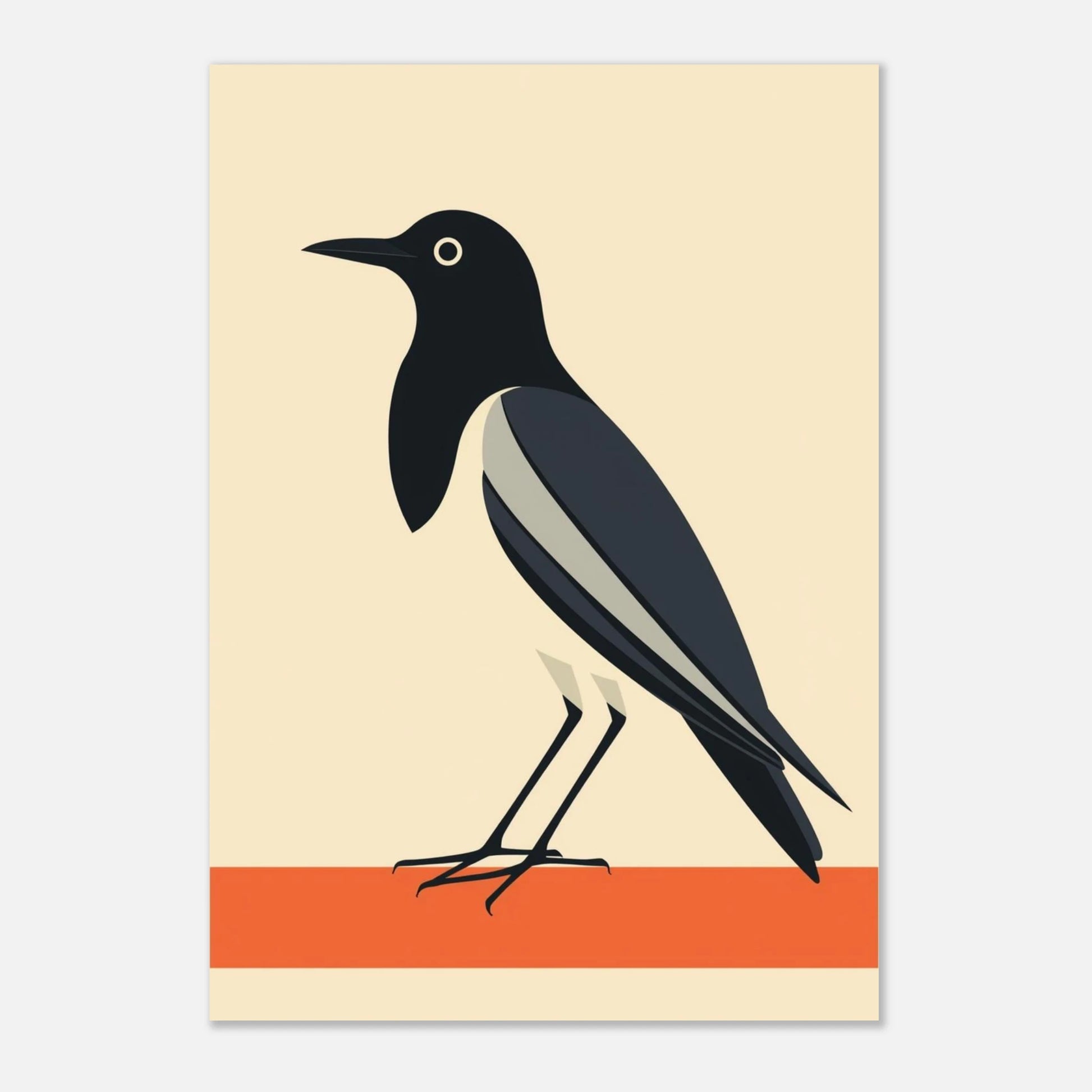 Abstrakt fågelposter av en skata med rena linjer och modernistiskt uttryck