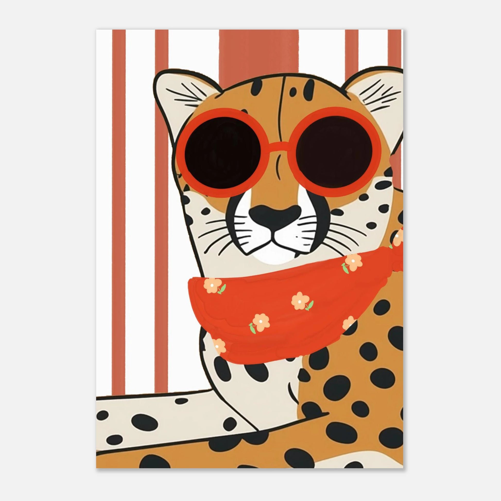 Trendig djurposter föreställande en gepard i retro solglasögon